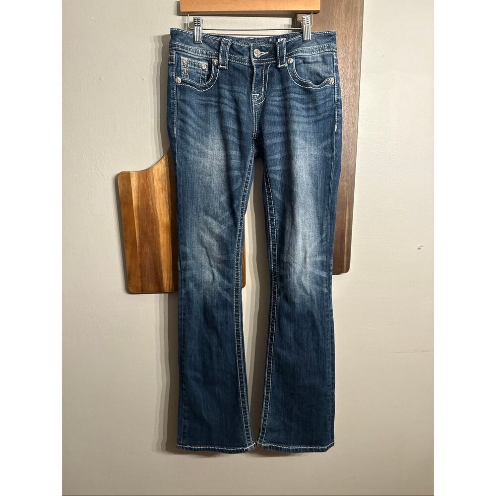 Miss Me Blue Rhinestone Cowgirl Y2k Mid Rise Boot Denim Jeans Size 26